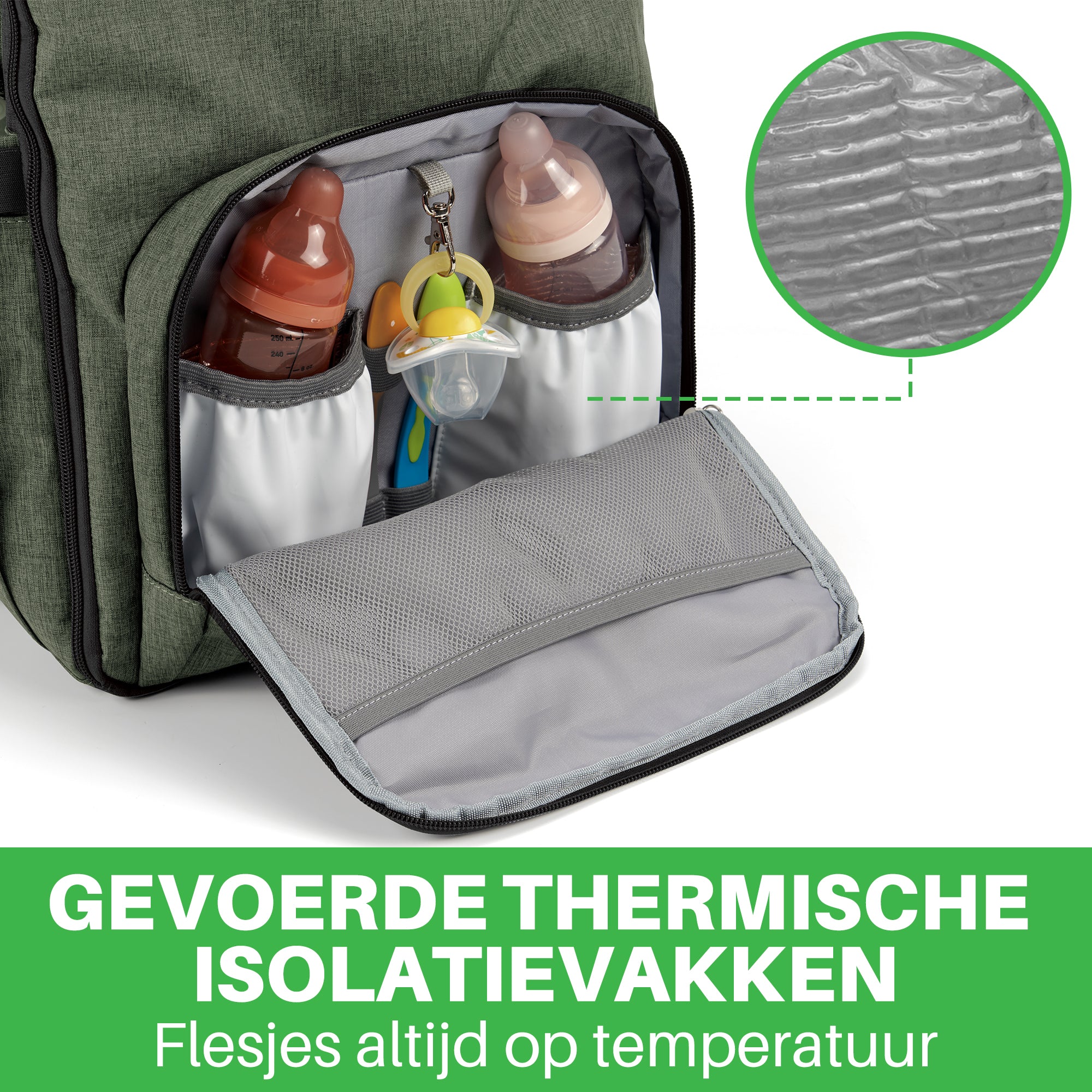Original slijtvaste luiertas groen - verzorgingstas - incl. buggymontage en verschoningsmat