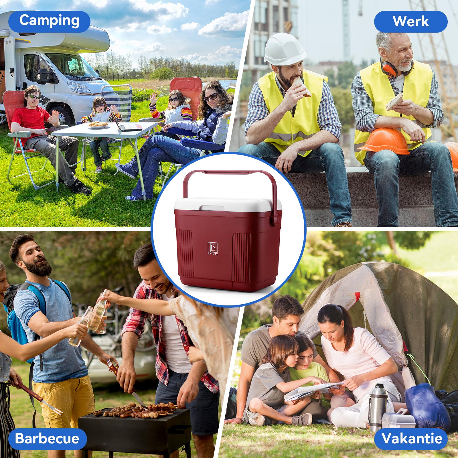 Koelbox 22L rood - Tot maximaal 40 uur isolatie - incl. 4 450ml koelelementen - temperatuur veilige sluiting - koelelementen vergrendeld in deksel