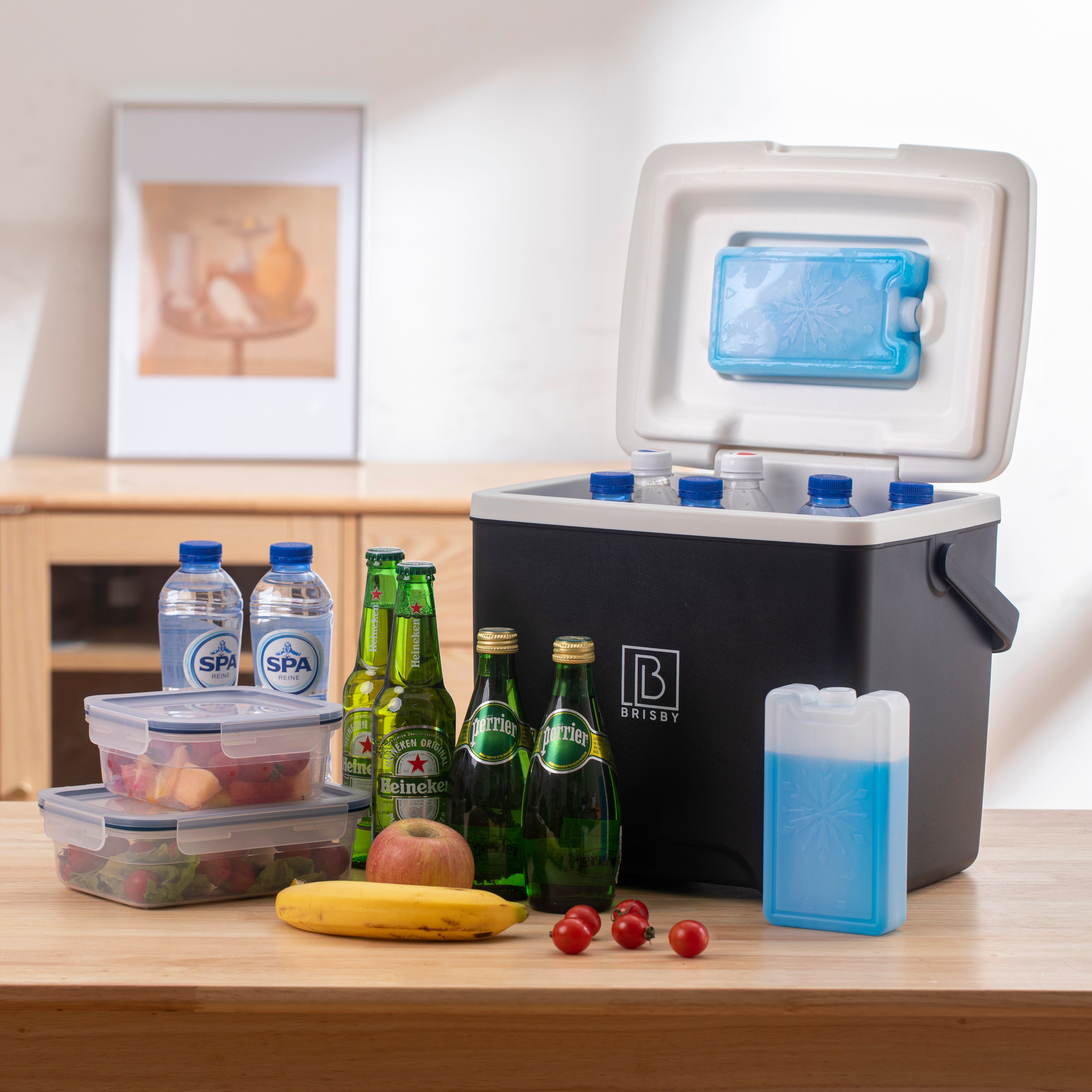 Koelbox 13L zwart - Tot maximaal 40 uur isolatie - incl. 2 450ml koelelementen - temperatuur veilige sluiting - koelelement vergrendeld in deksel