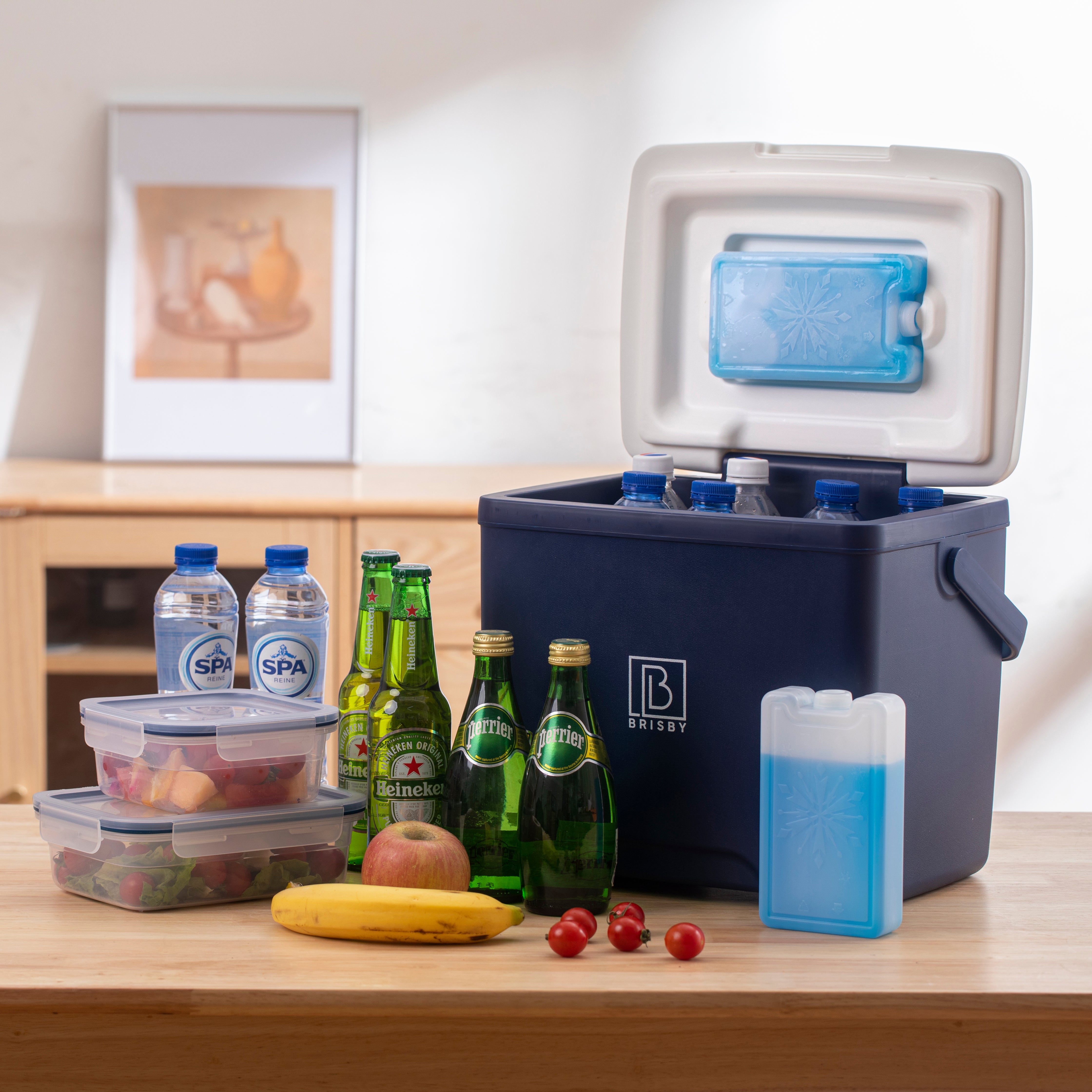 Koelbox 13L blauw - Tot maximaal 40 uur isolatie - incl. 2 450ml koelelementen - temperatuur veilige sluiting - koelelement vergrendeld in deksel