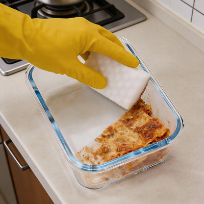 BARDI 10 Delige Glazen Meal Prep Bakjes + 10 Wonderspons – Glazen Vershoudbakjes – Luchtdicht – BPA-vrij – 1060ML + 370ML – Zwarte Clips