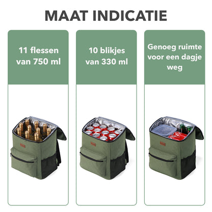 Packaway Koeltas rugzak 25L groen - incl. 2  koelelementen, flessenopener
