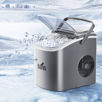 Bardi Deluxe Ice Cube Machine 1.2L Stainless Steel - Self-cleaning function - Ice cube maker with ice scoop - Incl. luxury thermos cup and ice scoop