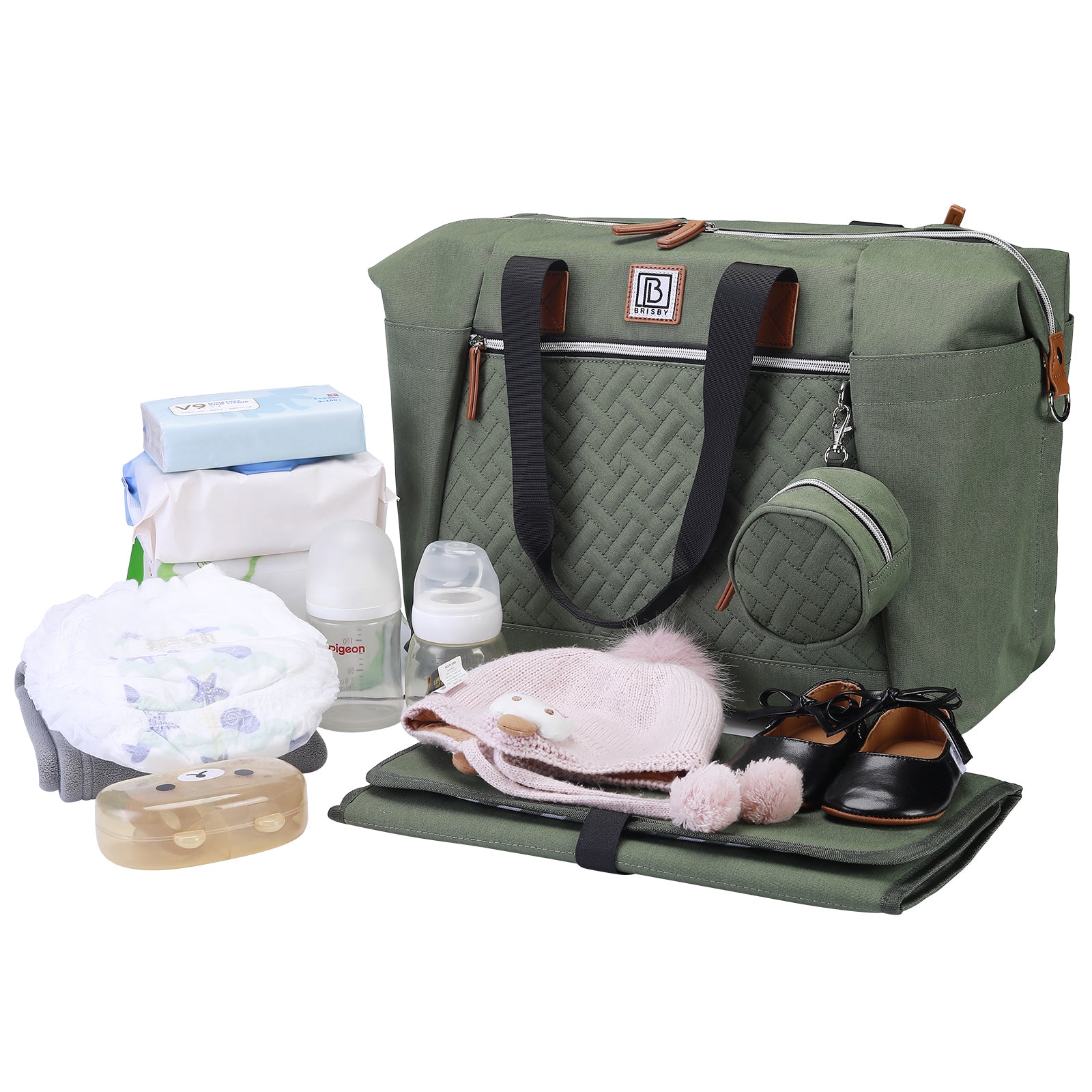 Brisby Luiertas duffel groen - incl. verschoonmat, isoleervakken en speenhouder