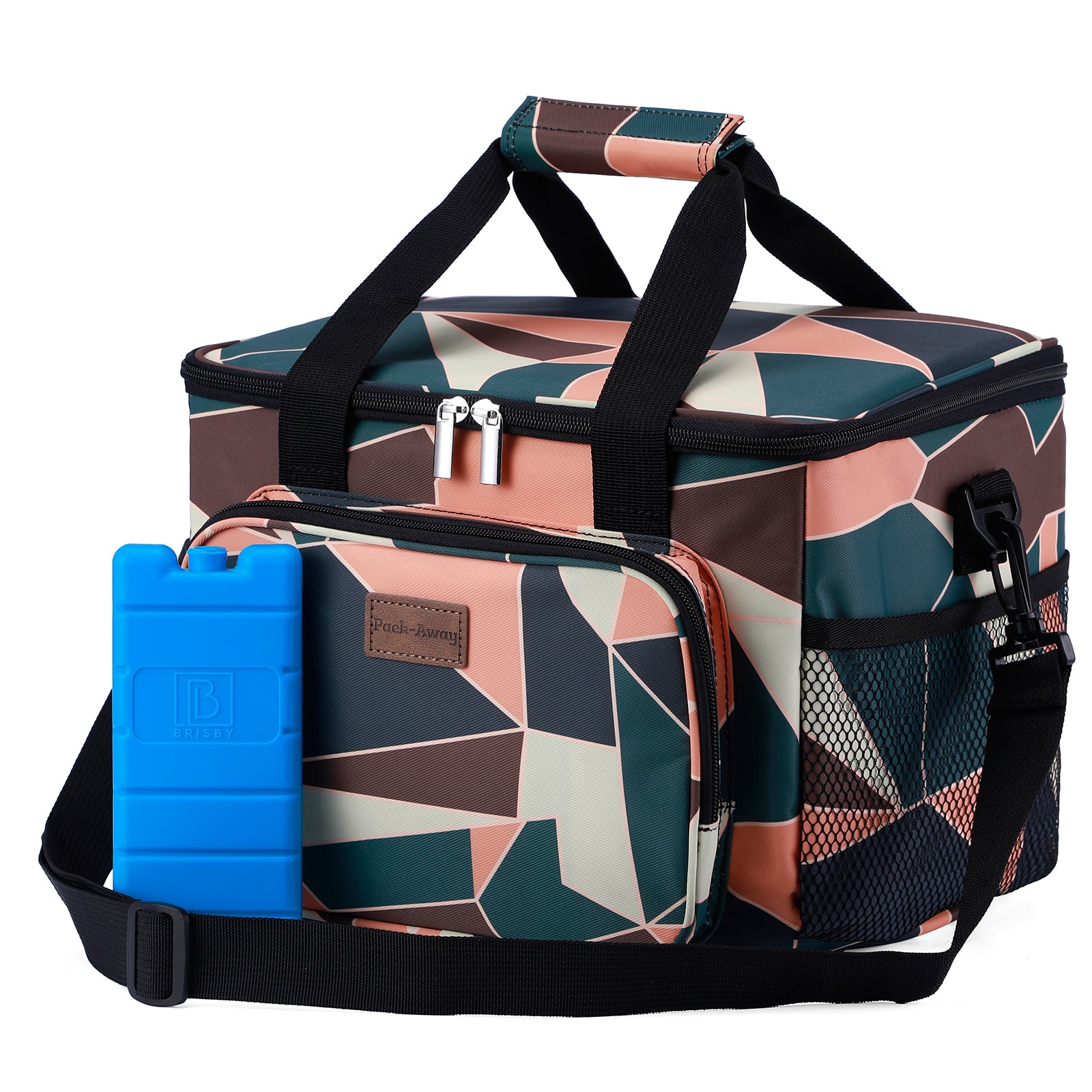 Koeltas 15L abstract kleur - lunchtas - 4-laags geïsoleerd - opvouwbaar - incl. 2 gratis koelelementen en draagband