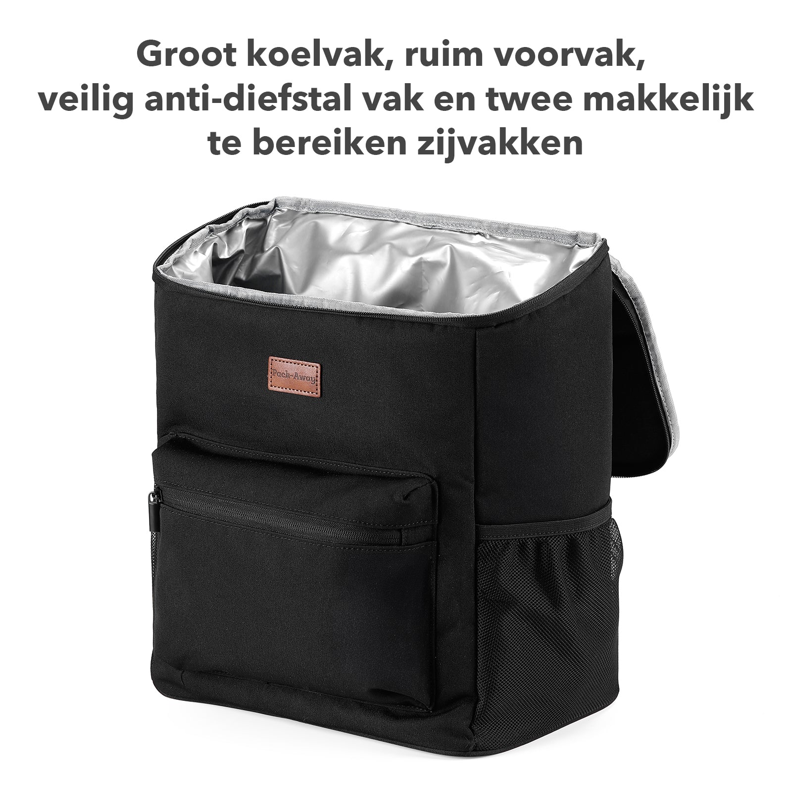 Packaway Koeltas rugzak 25L zwart - incl. 2  koelelementen, flessenopener