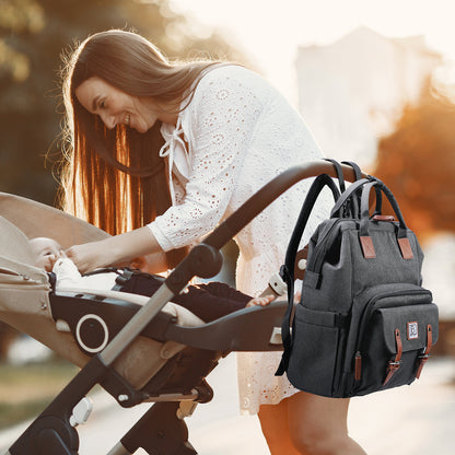 Stayopen diaper bag dark gray - nursing bag - stay-open frame - USB charging function - incl. buggy mounting and changing mat