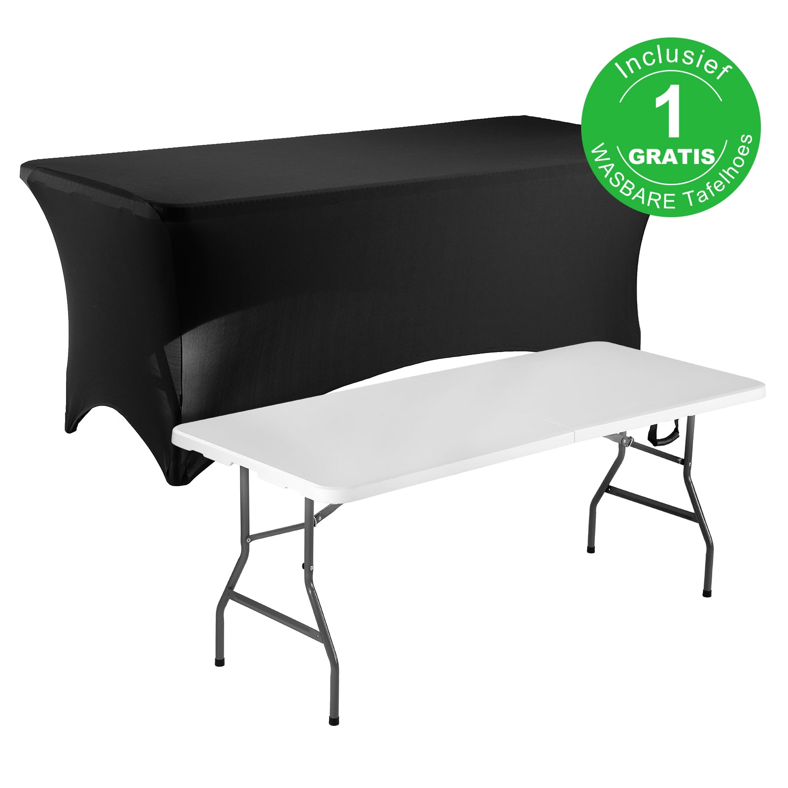 Witte Inklapbare Campingtafel 180x75 cm inclusief Zwarte rok