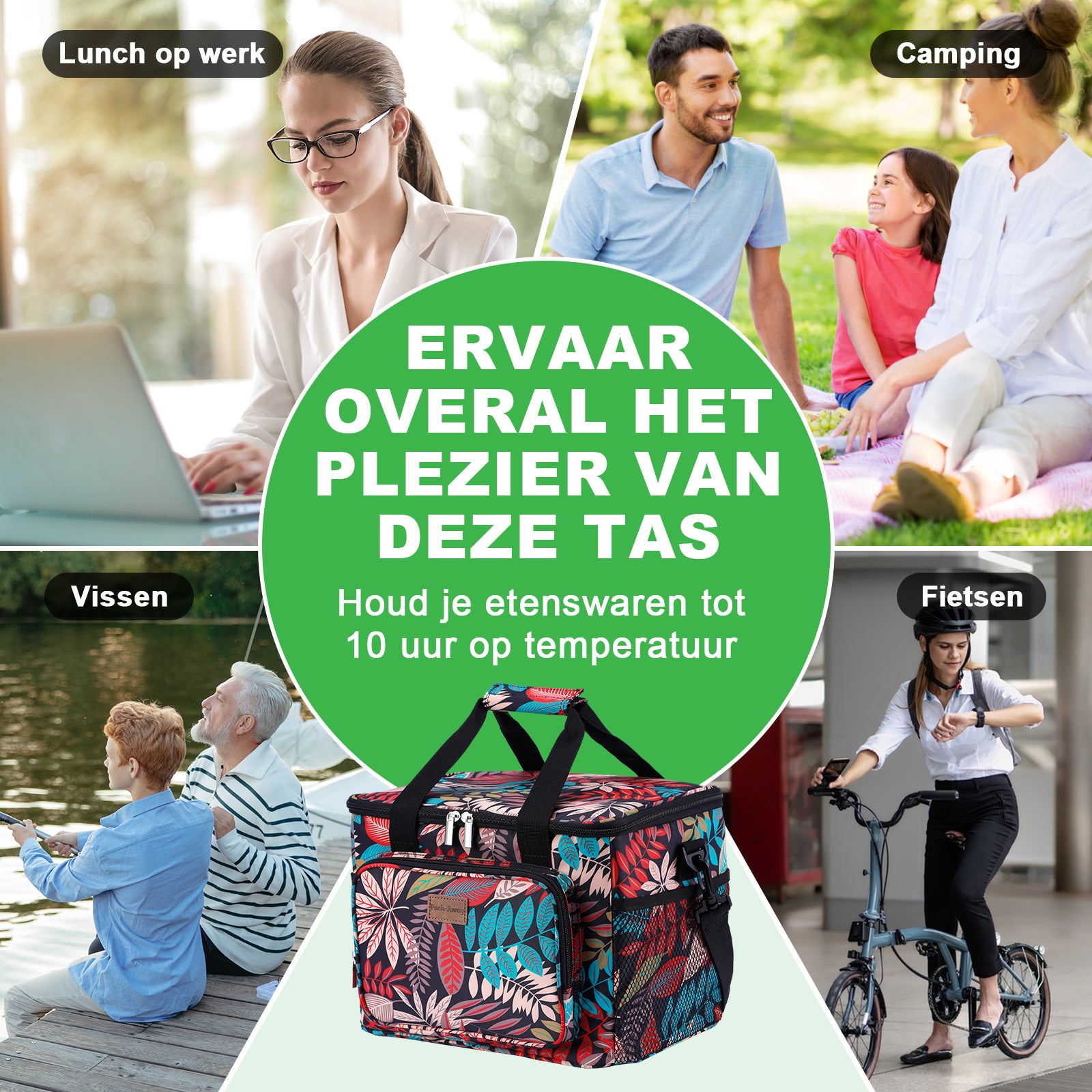 Koeltas 15L jungle - lunchtas - 4-laags geïsoleerd - opvouwbaar - incl. 2 gratis koelelementen en draagband