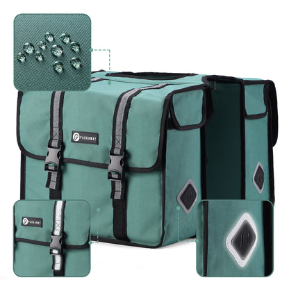 Packaway Dubbele Fietstas 36L groen - hoge zichtbaarheid - waterdicht