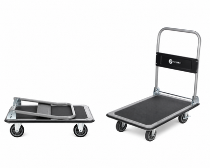 Packaway Opvouwbare Transportwagen 350 kg – Transportkar met Rem – 92 x 62 cm – Antislip Laadplatform – 4 Wielen – Inklapbare Duwbeugel