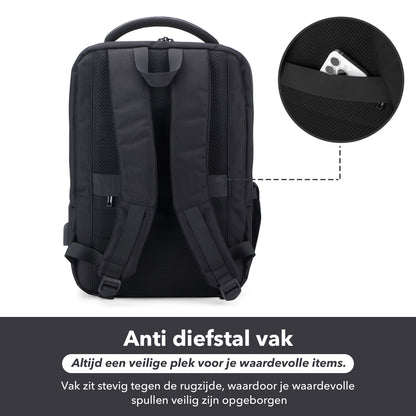 Brisby Rugzak Pro 1 – Laptoprugzak tot 15,7 inch voor Werk, School en Reizen – Waterafstotend – Met Tabletvak, Antidiefstalvak en Trolleysleeve - Zwart