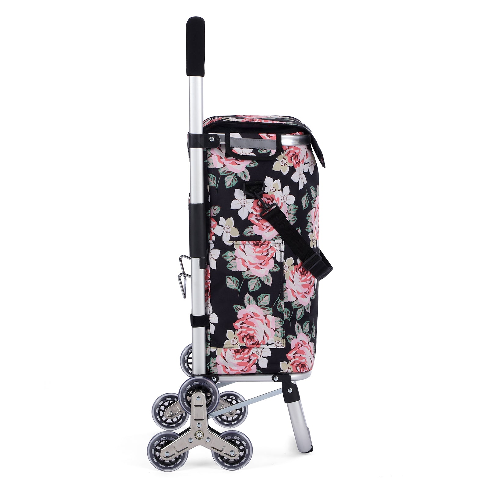 Packaway Boodschappentrolley met Trapwielen 40 Liter - Opvouwbare Boodschappenwagen met ruim Koelvak - Black Flower