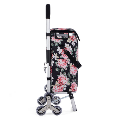 Packaway Boodschappentrolley met Trapwielen 40 Liter - Opvouwbare Boodschappenwagen met ruim Koelvak - Black Flower