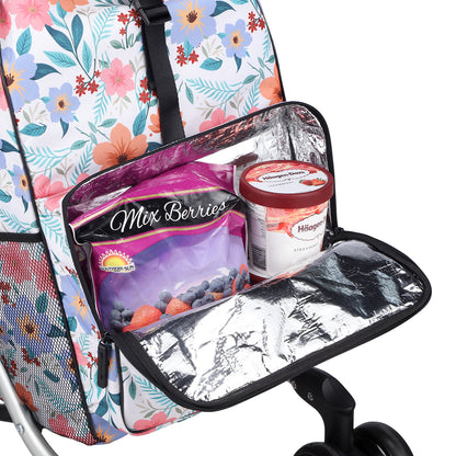 Packaway Boodschappentrolley met 4 wielen - boodschappenwagen deluxe met koelvak en verstelbaar handvat – 60 liter – Pastel Blossom