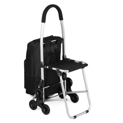 Packaway 35L Boodschappentrolley met 6 Wielen voor Trappen - Klapstoel Functie - Steekwagen Functie - Geïsoleerd - Afneembare Rugzak - Zwart