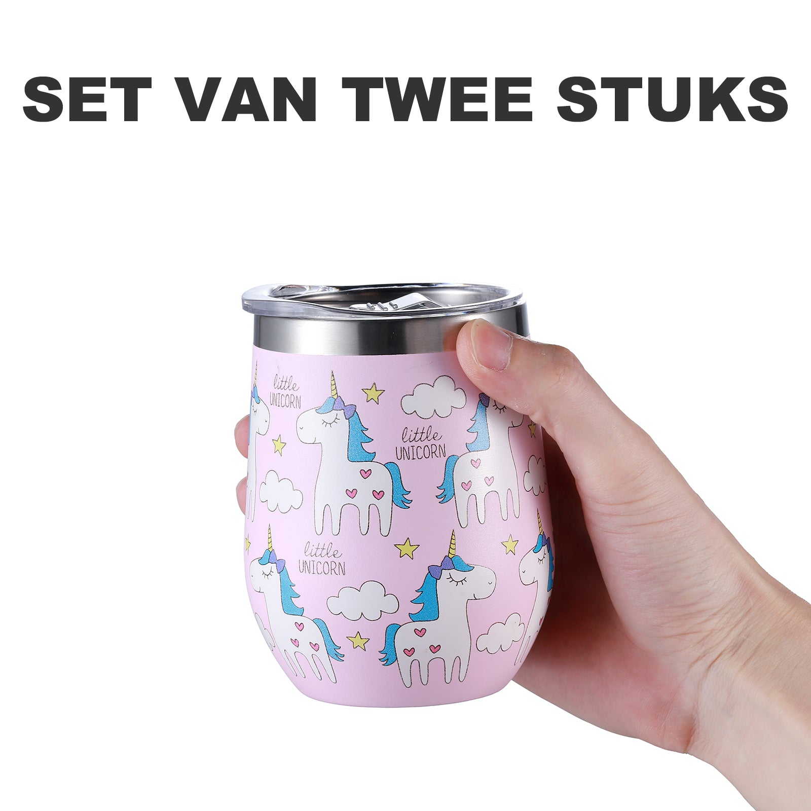 Thermosbeker set unicorn - 2 bekers met lekvrije deksels - dubbelwandig - 360ml