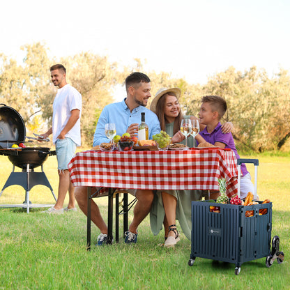 Boodschappentrolley 50L XL met trapwielen blauw - boodschappenkrat - 35 kg draagvermogen - met deksel en telescopisch handvat