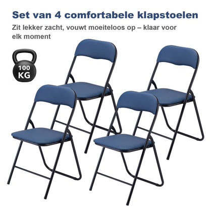4-delige klapstoelenset - blauw - 100kg draagkracht - 43 x 38 x 87 cm