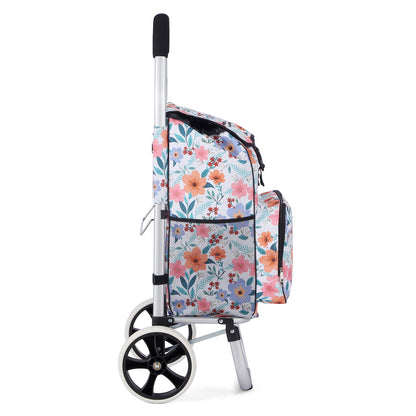 Packaway Boodschappentrolley 45L met Koelvak - Boodschappenwagen met Grote Wielen - Steekwagenfunctie - Waterafstotend - Pastel Blossom