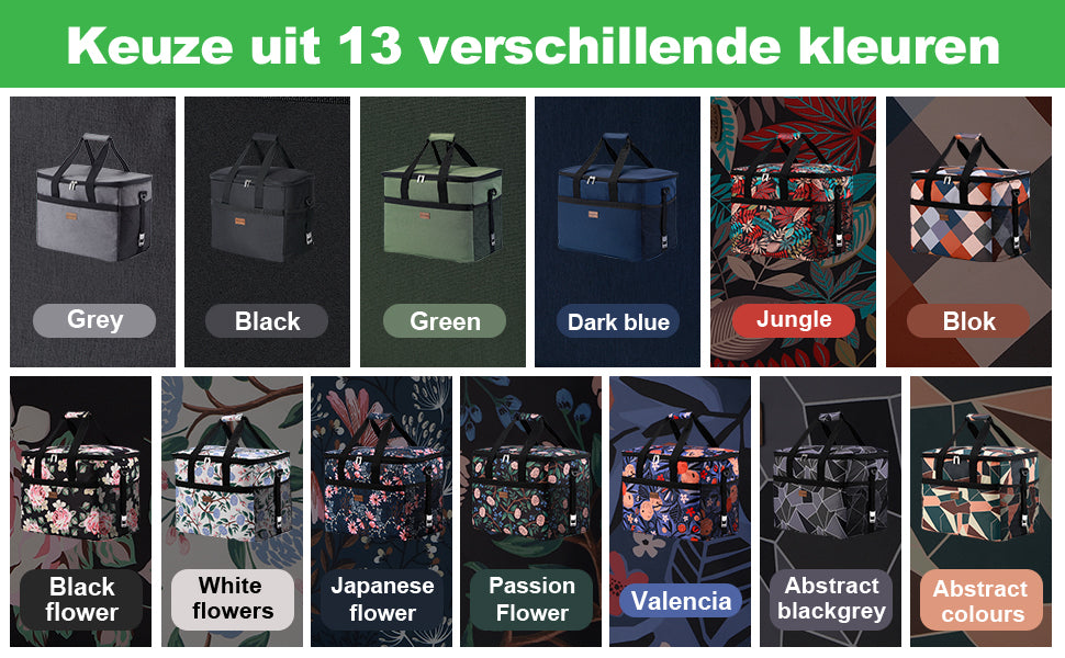 Koeltas 40L jungle - lunchtas - opvouwbaar - 4-laags geïsoleerd - incl. 6 gratis koelelementen en draagband