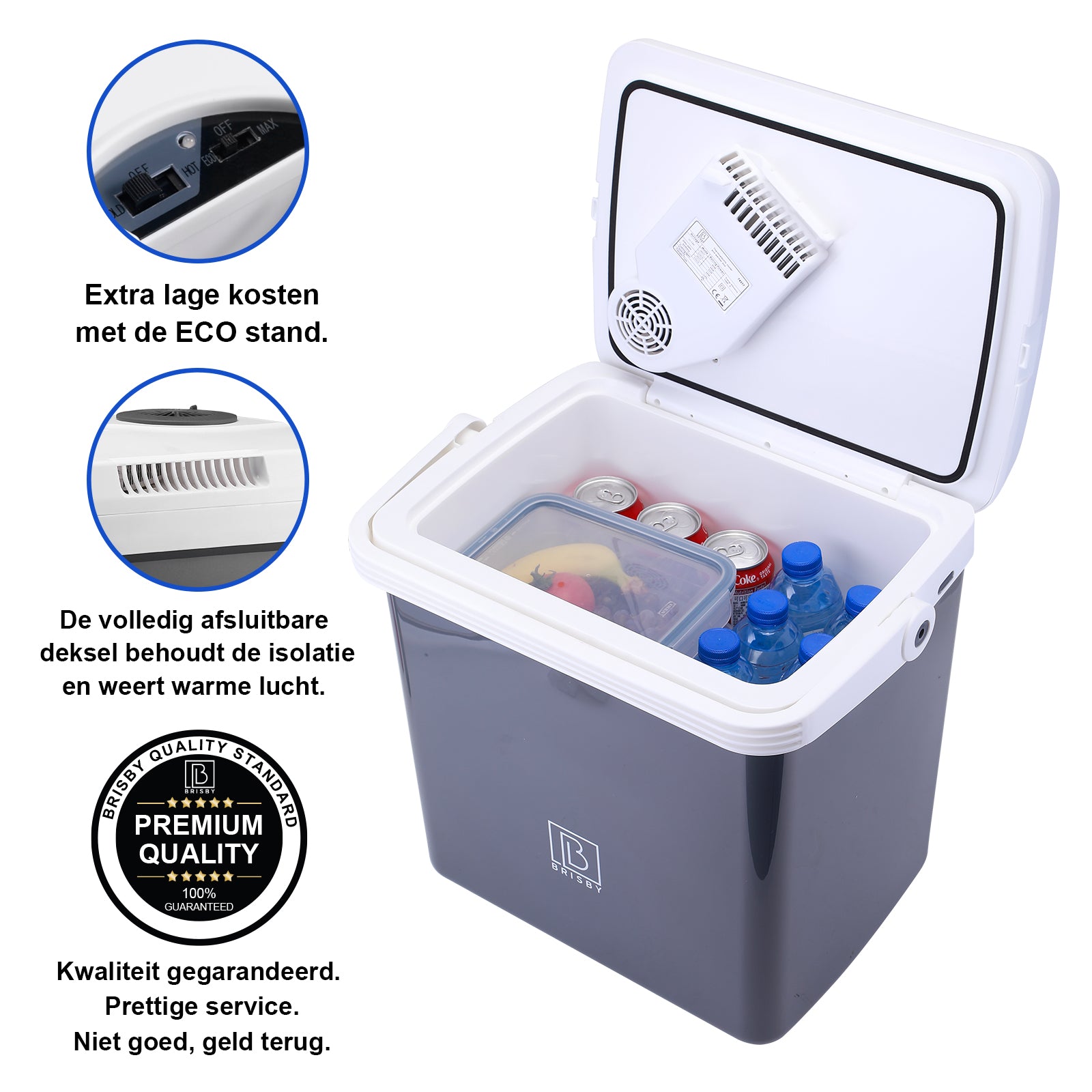 Elektrische koelbox 25L grijs - AC/DC 12V, 220/230V - incl. divider en vershoudbakjes - vergrendelbare deksel