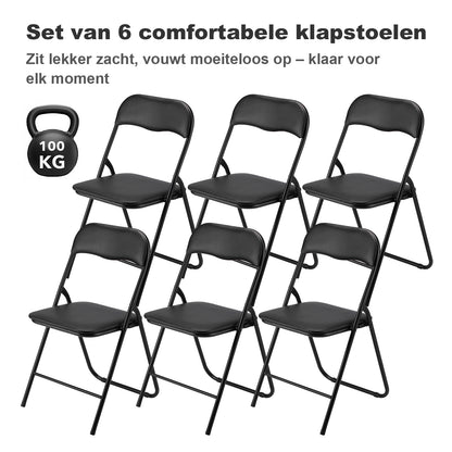 Bardi 6-delige Klapstoelen set PVC zwart - 100 kg draagvermogen