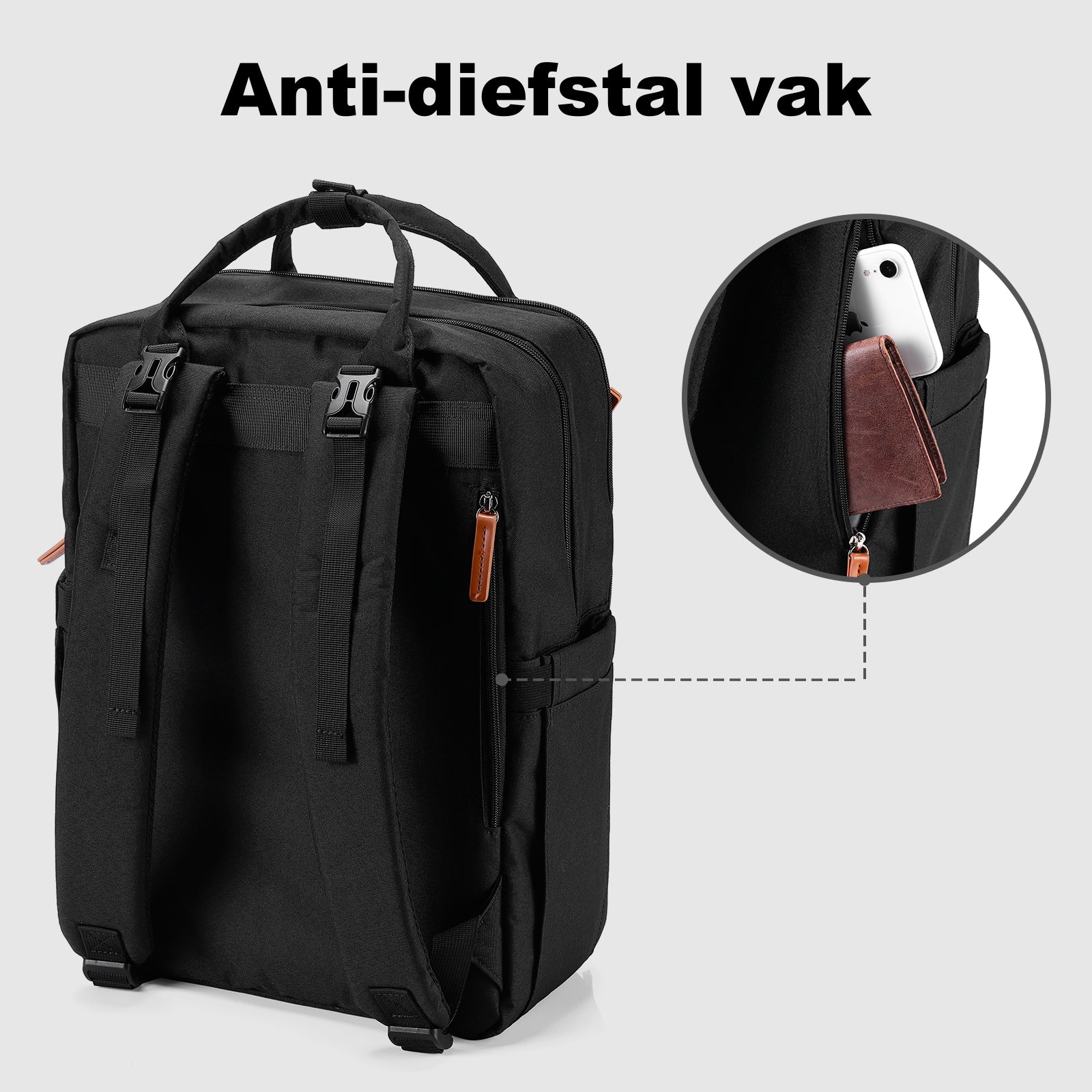 Unisex LTO rugtas zwart - Waterafstotend - laptopvak - geschikt als handbagage - levenslange garantie