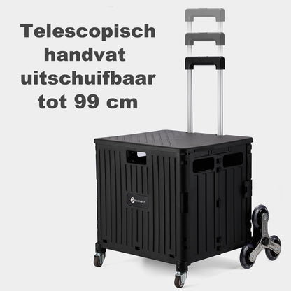 Boodschappentrolley 50L XL met trapwielen zwart - boodschappenkrat - 35 kg draagvermogen - met deksel en telescopisch handvat