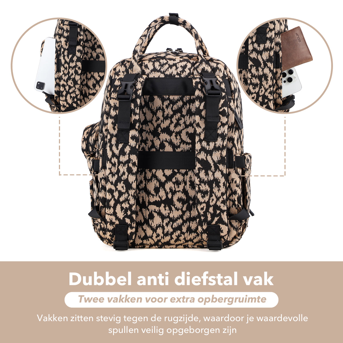 Brisby Premium Luiertas – Uitgebreide en Functionele Verzorgingstas – met buggymontage – Anti Diefstal Vakken - Reistrolley Sleeve - Inclusief verschoonmatje t.w.v.15,99 euro en speenhouder - Levenslange Garantie - Leo
