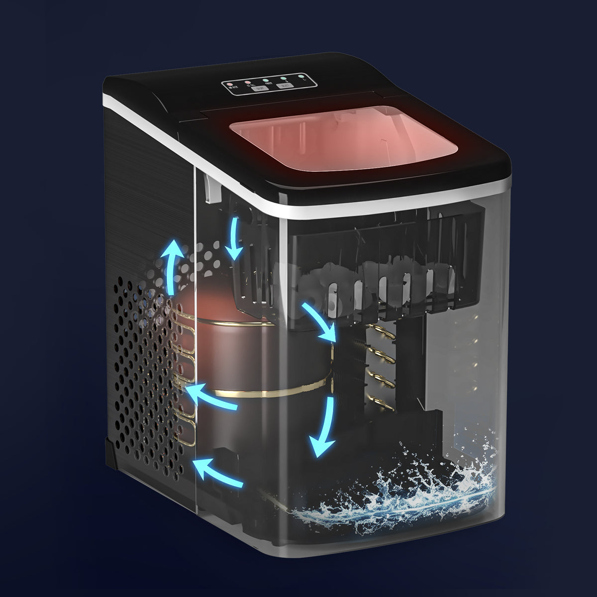 Bardi 2.0L Deluxe IJsblokjesmachine – IJsblokmaker Inclusief Luxe Thermosbeker en IJsschep – 9 Blokjes in 8 Minuten – GUNMETAL RVS