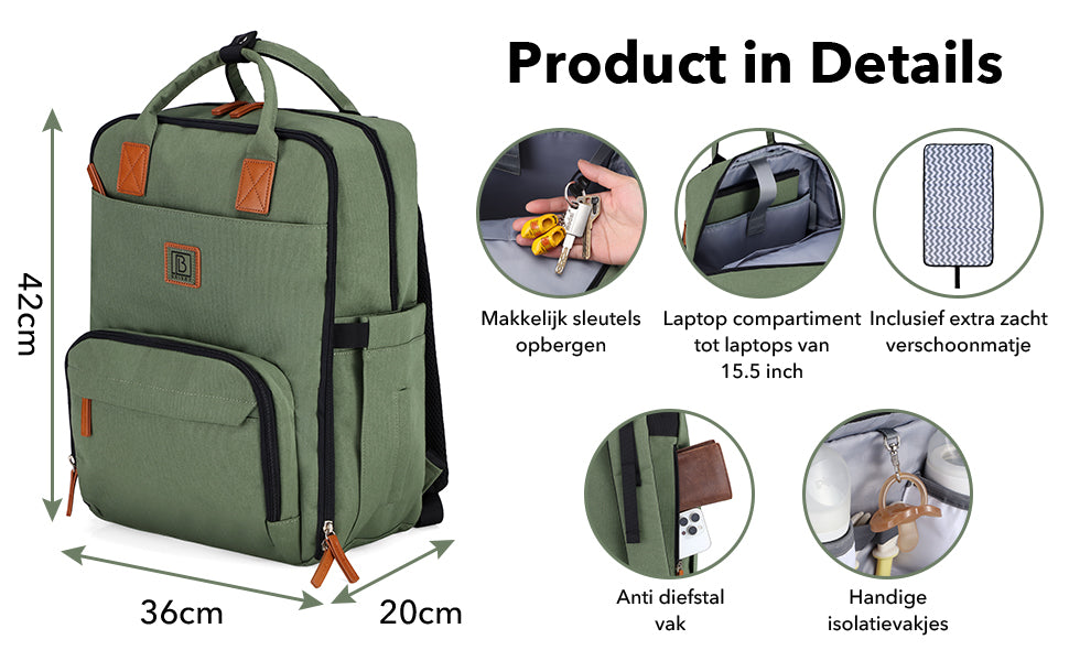 Brisby Luiertas Original - Groen  - Kinderrugzak - 1.5L kinderlunchtas Giraffe