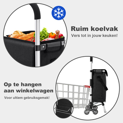 Boodschappentrolley 40L  met trapwielen grijs - winkelwagen ophanging - opvouwbaar - telescopisch handvat