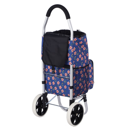 Packaway Boodschappentrolley 45L met Koelvak - Boodschappenwagen met Grote Wielen - Steekwagenfunctie - Waterafstotend - Blue Blossom