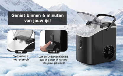 Bardi 1.1L - Nugget IJsblokjesmachine Rond - Crushed Ice Maker met IJsschep - 15kg/24 uur - Ijsblokjesmaker - Met Luxe Thermosbeker - Zwart - Citruspers Zwart