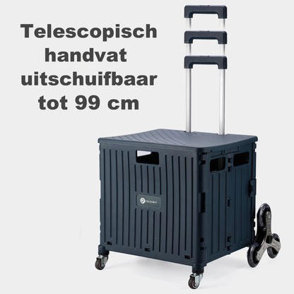 Boodschappentrolley 50L XL met trapwielen blauw - boodschappenkrat - 35 kg draagvermogen - met deksel en telescopisch handvat