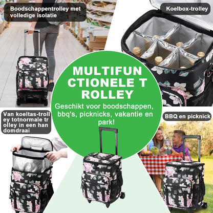 Brisby Boodschappentrolley 32L dark flower - incl. koelvak, koelelementen