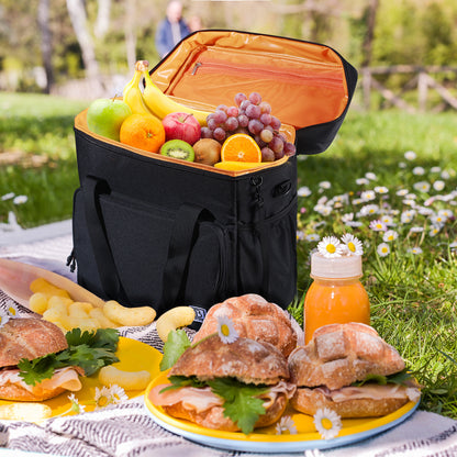 Koeltas 30L zwart-oranje - Lunchtas - 4 laags geïsoleerd - incl. 4 koelelementen