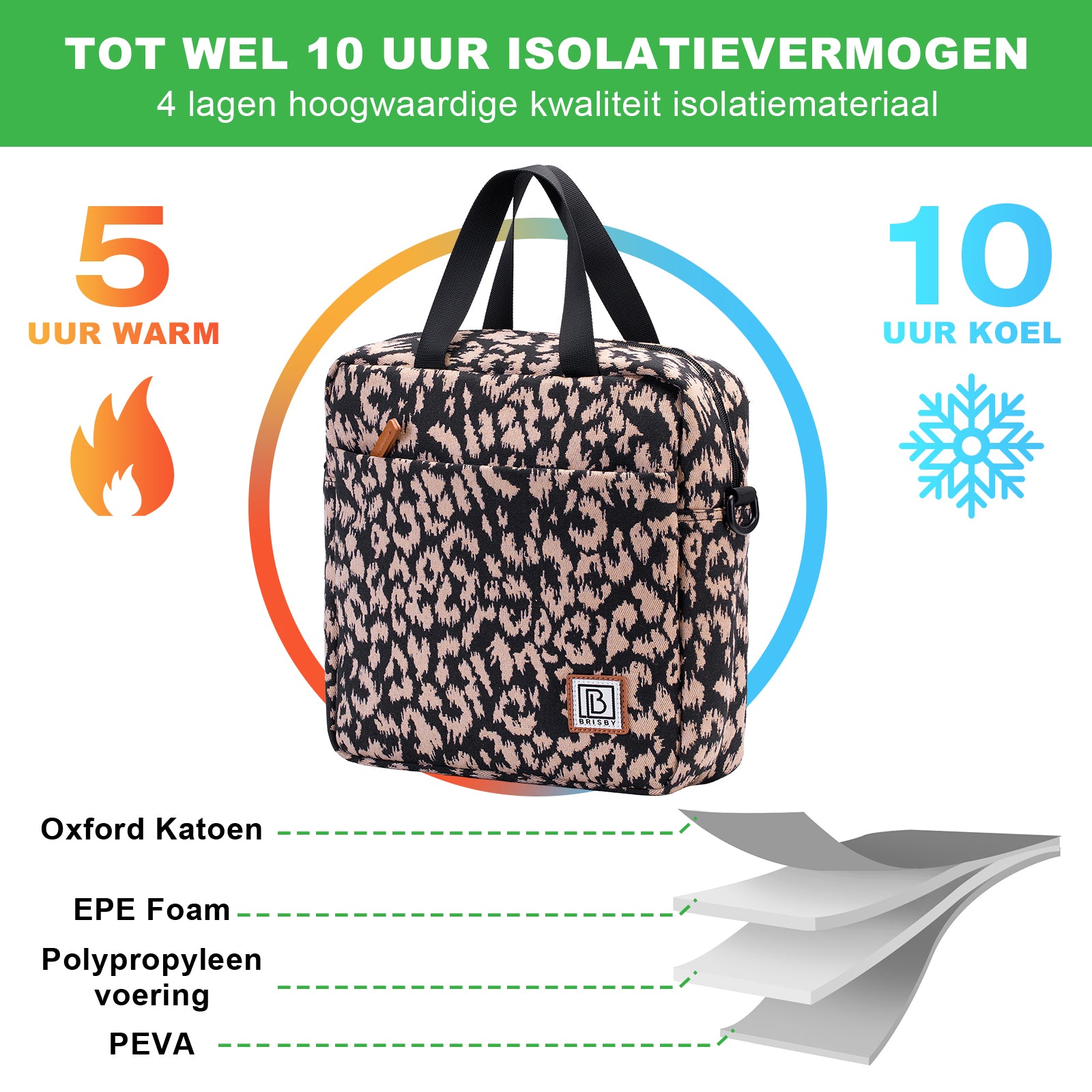 Koeltas 7L leo - Lunchtas - 4-laags geïsoleerd - 2 gratis koelelementen - incl. schouderband