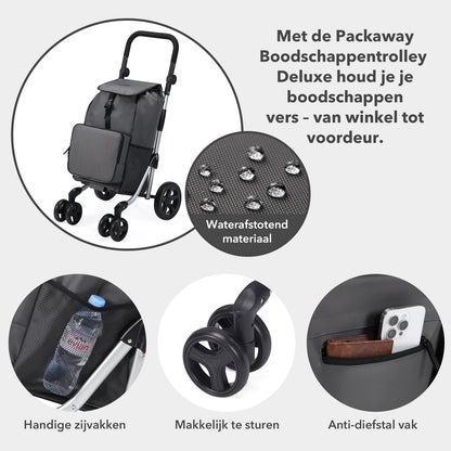 Boodschappentrolley deluxe 60L grijs - koelvak - boodschappenwagen - steekwagenfunctie - verstelbaar handvat