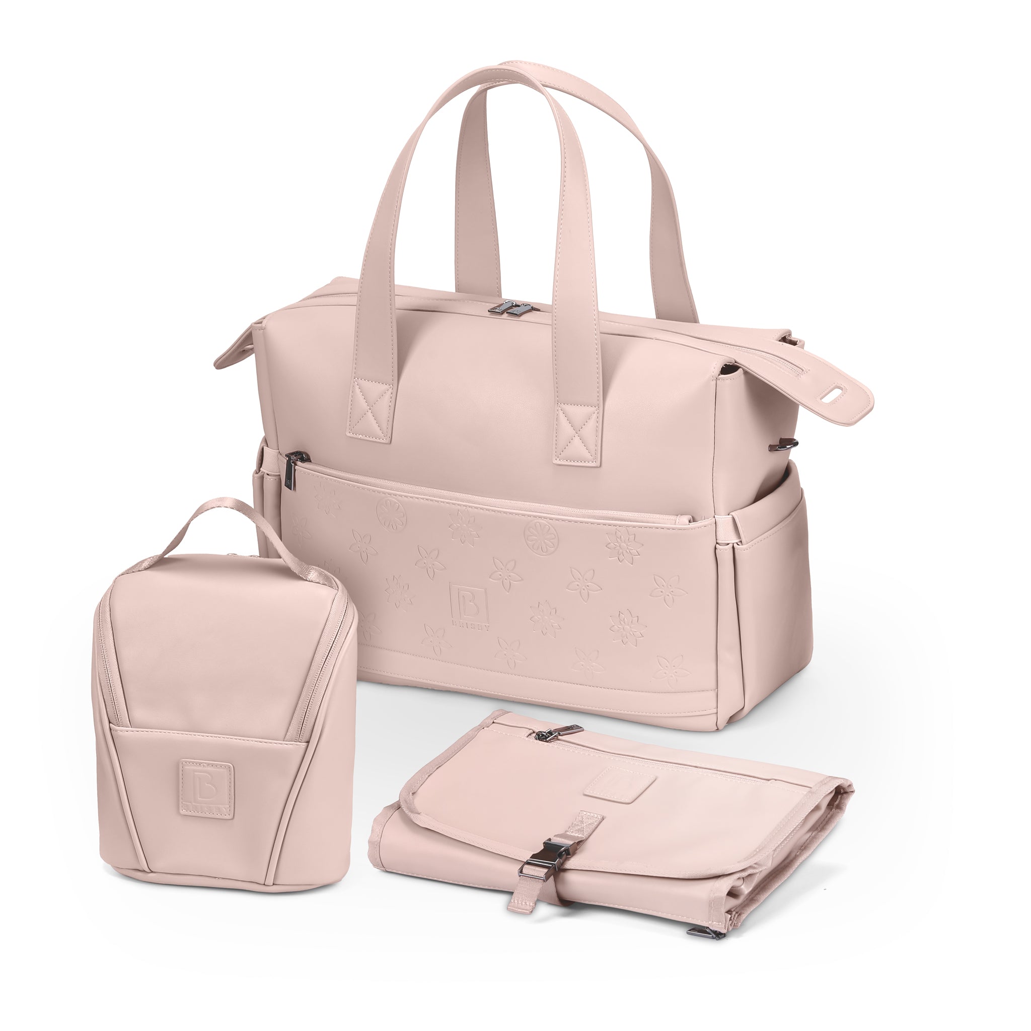 Venezia diaper bag and weekend bag pink - PU leather - shoulder bag - wear-resistant - Incl. buggy/pram hooks, changing mat and cool bag