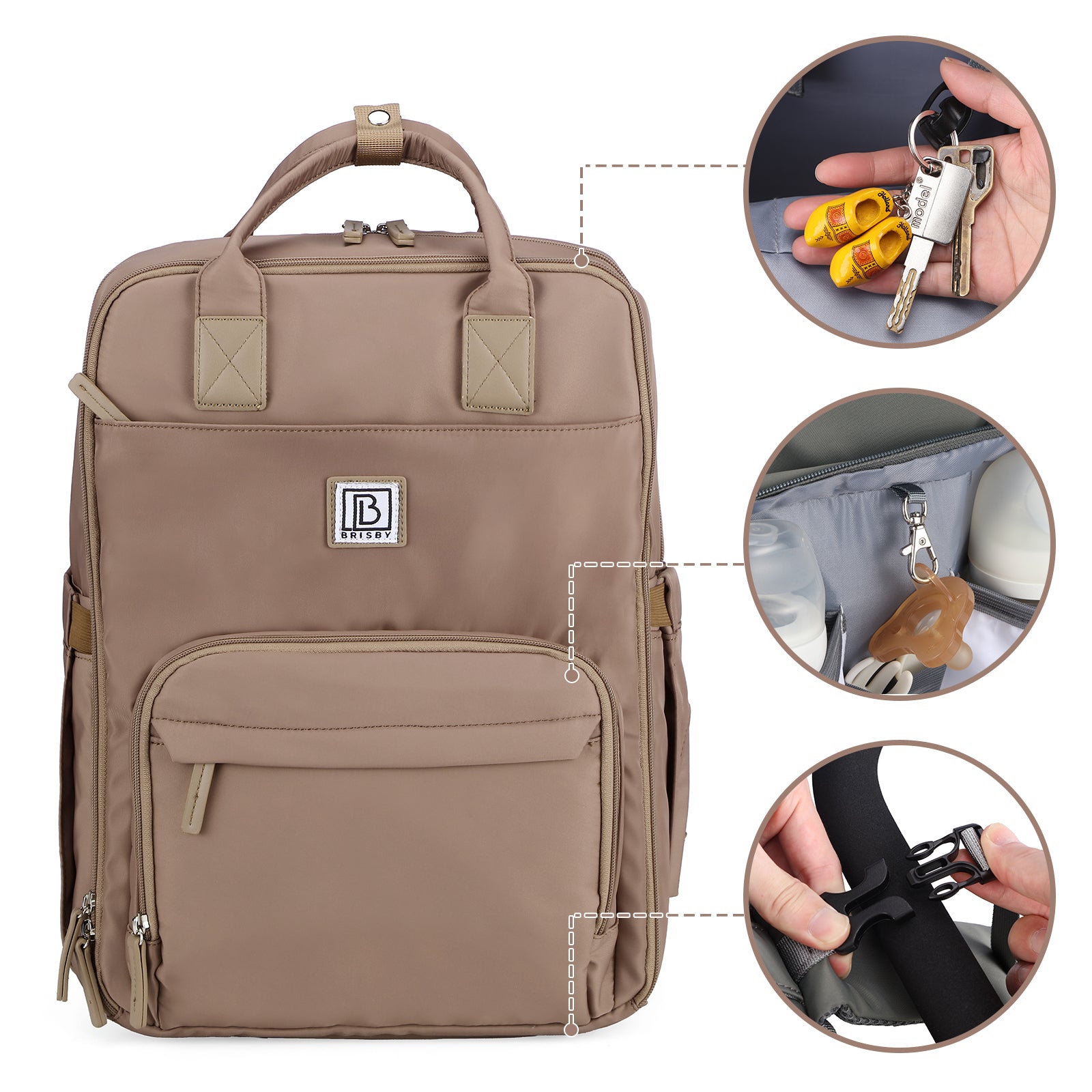 Brisby slijtvaste Luiertas – verzorgingstas – met buggymontage - Rose Gold