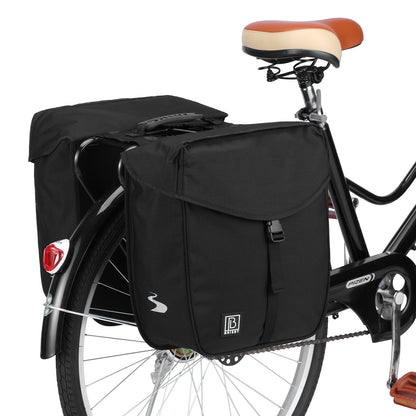 Brisby Dubbele Fietstas 34 Liter – Voor Gewone en Elektrische Fiets – Waterafstotend Polyester – Met Trekkoord, Gespsluiting en Reflectie – Zwart