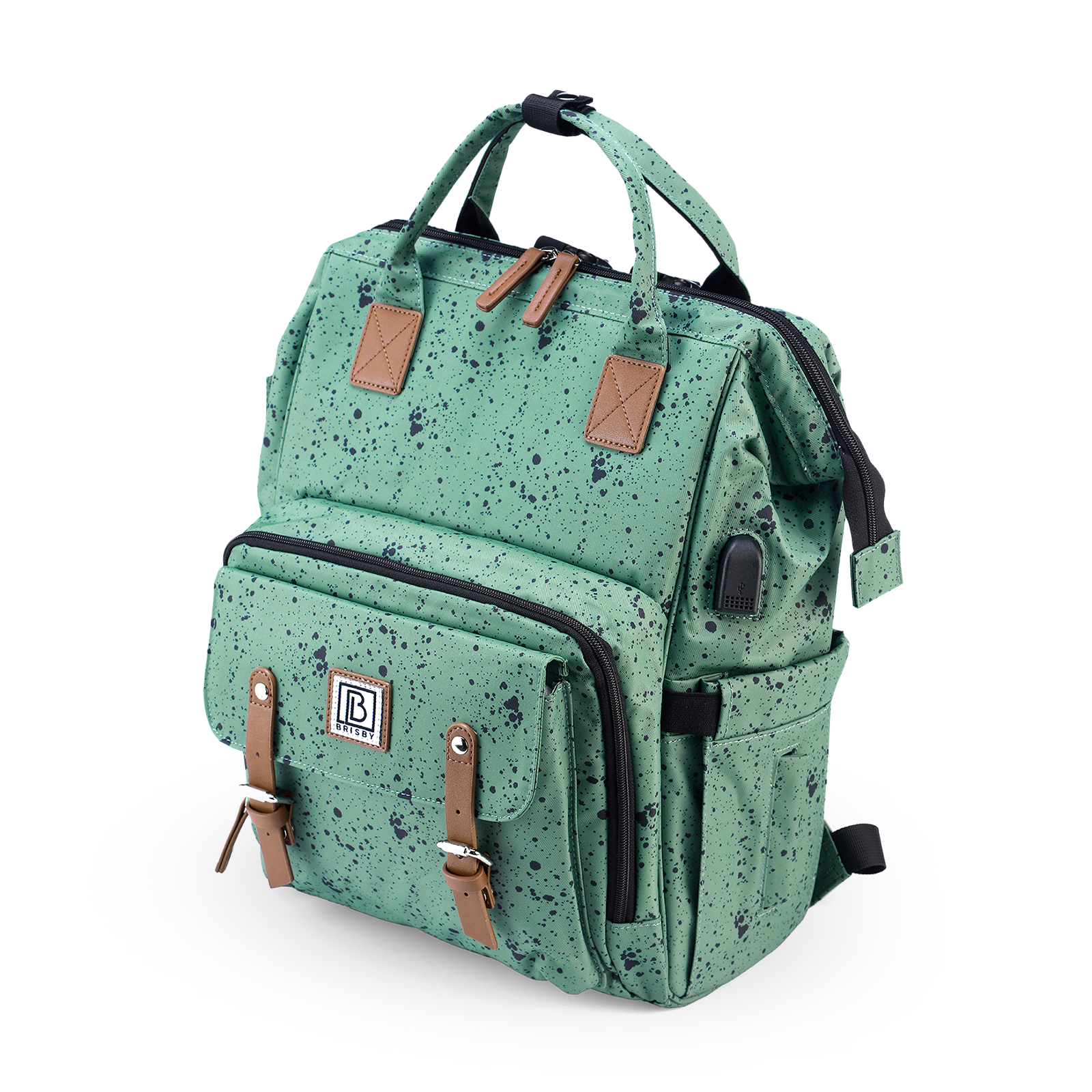 Brisby Luiertas stayopen green dots - incl. buggymontage en verschoonmat