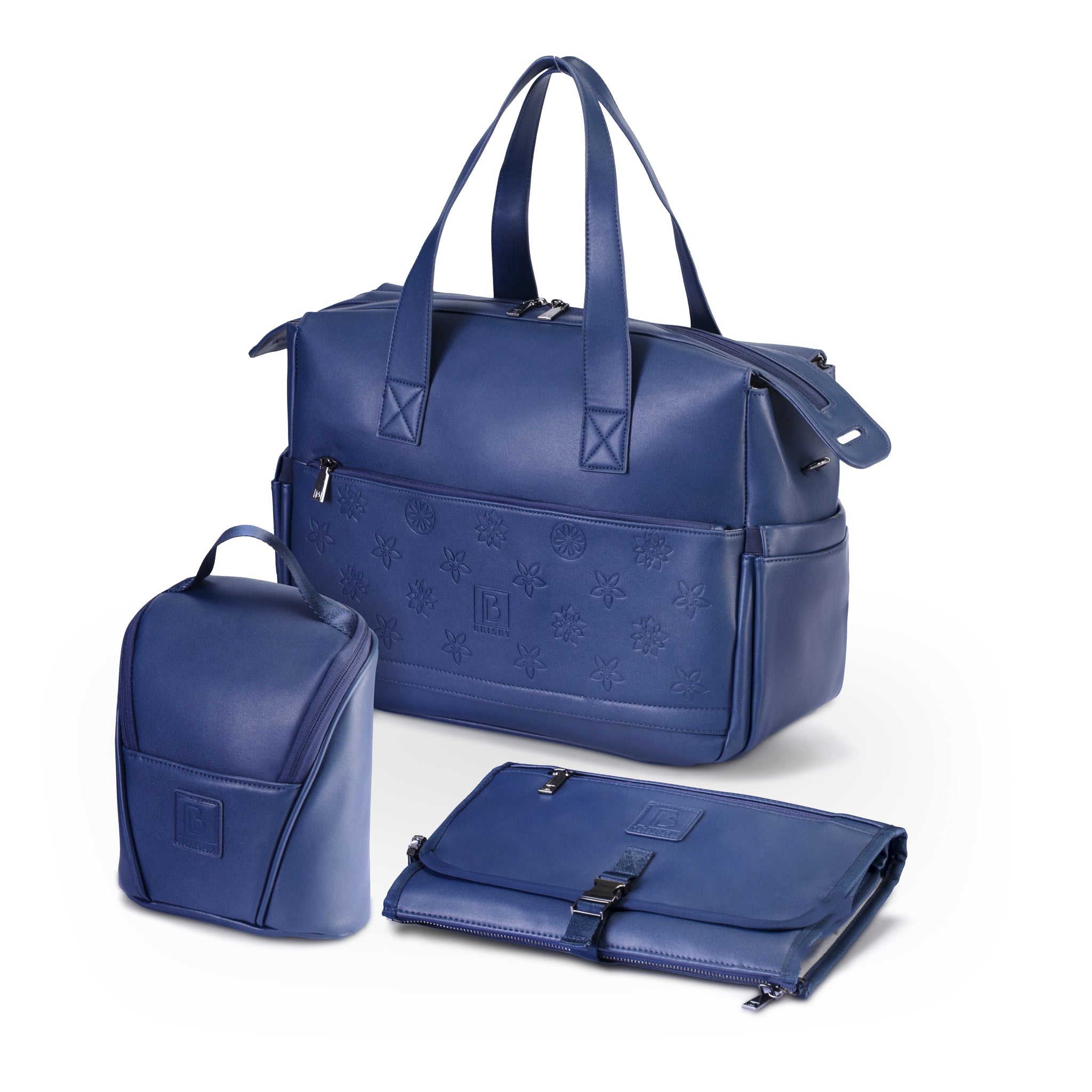 Venezia diaper bag and weekend bag set blue - PU leather - shoulder bag - wear-resistant - Incl. buggy/pram hooks, changing mat and cool bag
