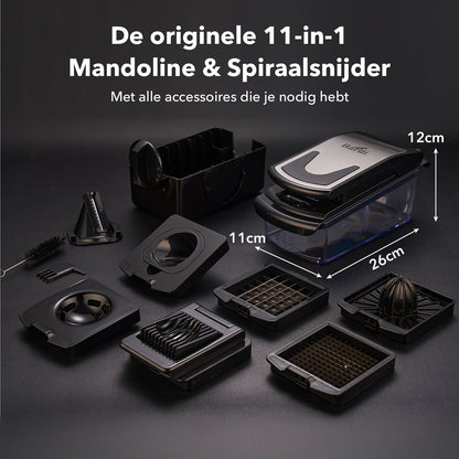 Bardi Groentesnijder - 11 in 1 Multifunctioneel - Keuken mandoline - Handmatig - Keukensnijder - Uiensnijder - Spiraalsnijder - Frietsnijder - Rasp - ZWART