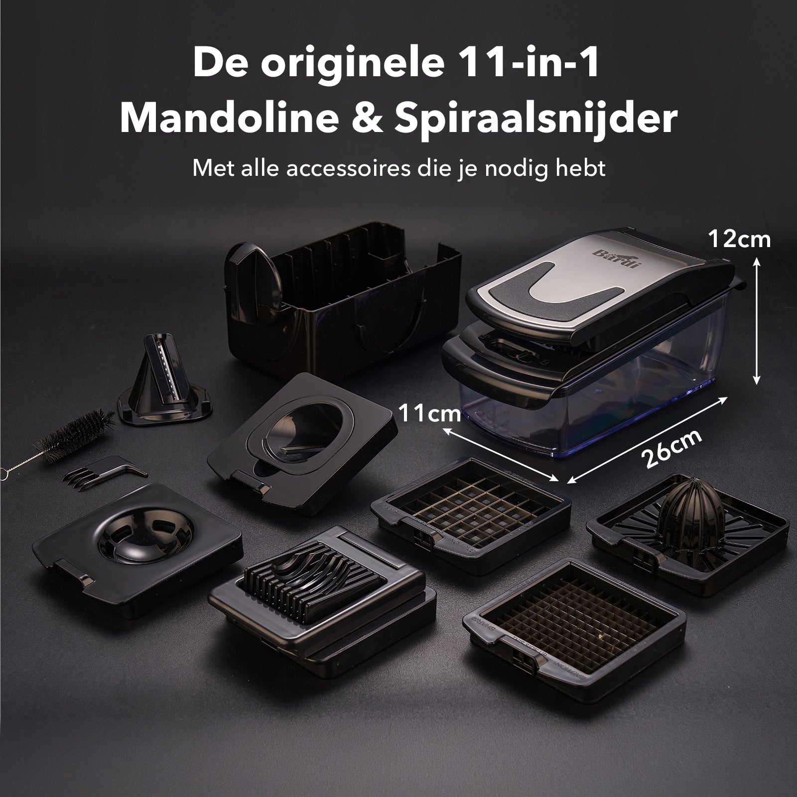 Bardi 11-delige mandoline - groentesnijder - zwart