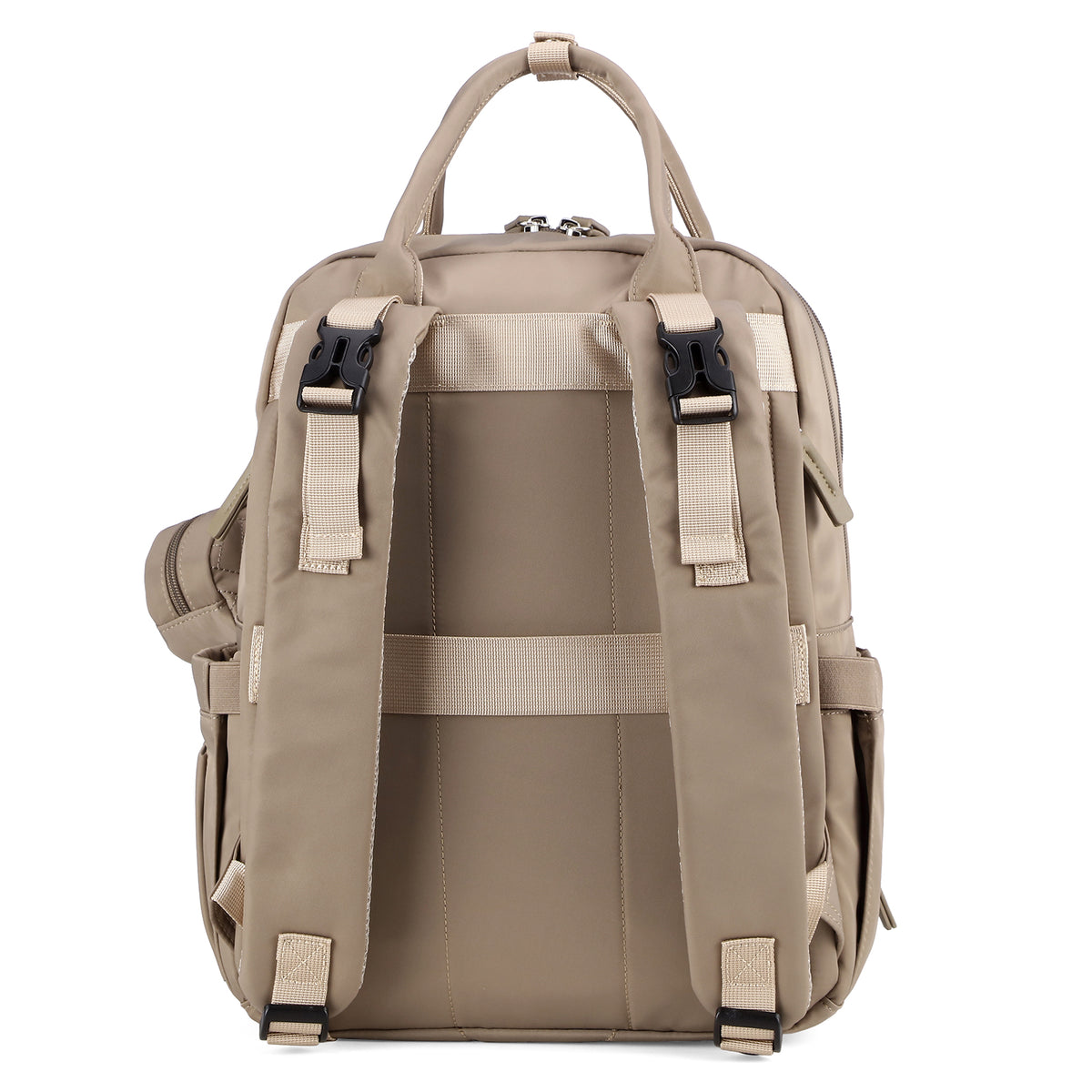 Brisby Premium Luiertas – Uitgebreide en Functionele Verzorgingstas – met buggymontage – Anti Diefstal Vakken - Reistrolley Sleeve - Inclusief verschoonmatje t.w.v.15,99 euro en speenhouder - Levenslange Garantie - Natural Greige