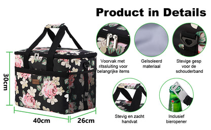 Packaway Koeltas 30L black flower - incl. 4 koelelementen, draagband