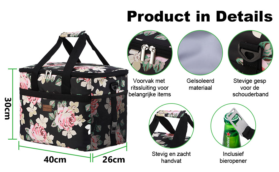 Packaway Koeltas 30L black flower - incl. 4 koelelementen, draagband